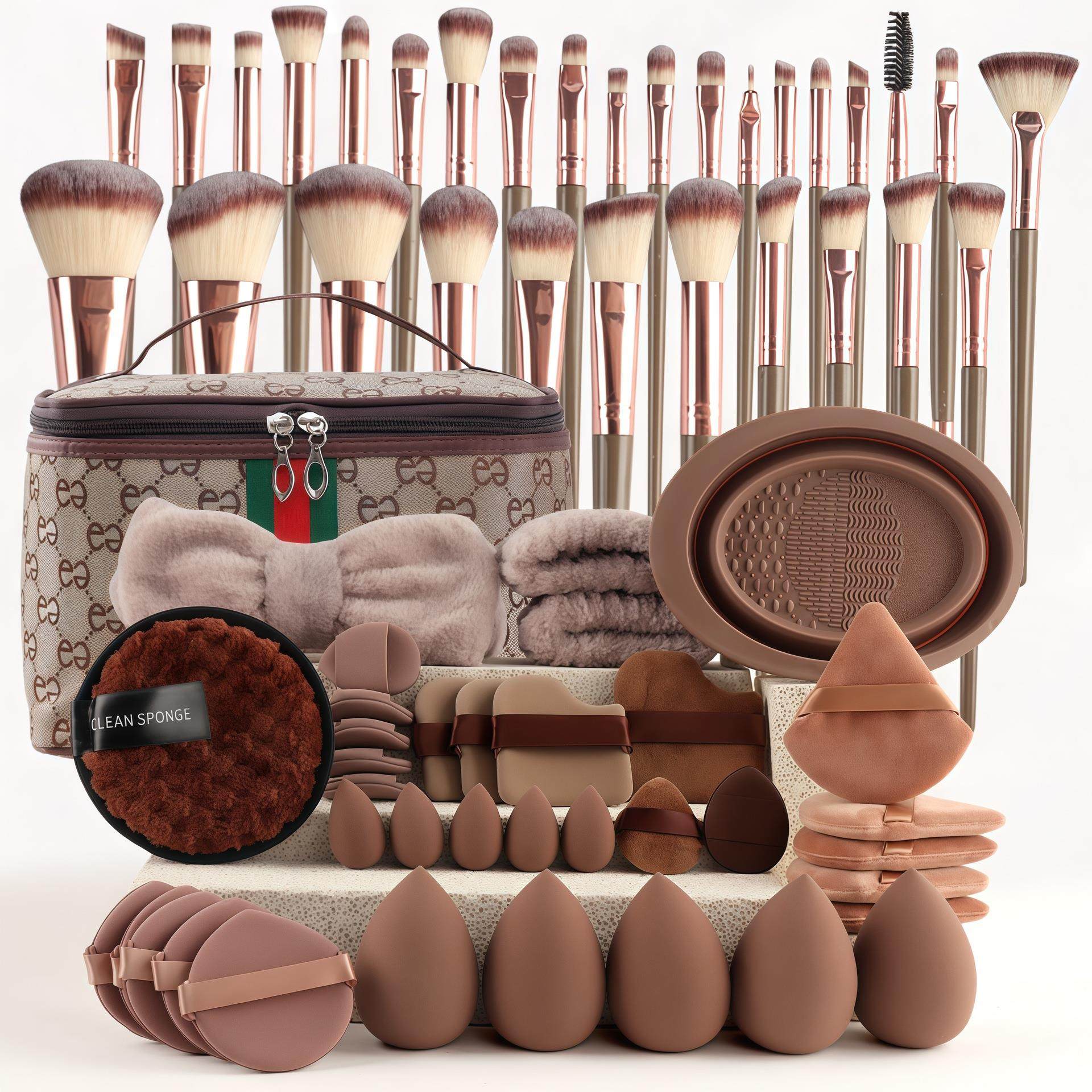 Makeup brushes, powder puffs, and beauty tools